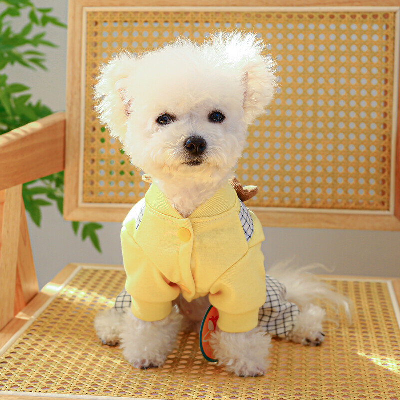 1 gab. Mājdzīvnieku apģērbs suņu pavasara un rudens lāča rūtainas četrkājainās siksnas bikses ar vilkšanas virvi un sprādzi maziem un vidējiem suņiem