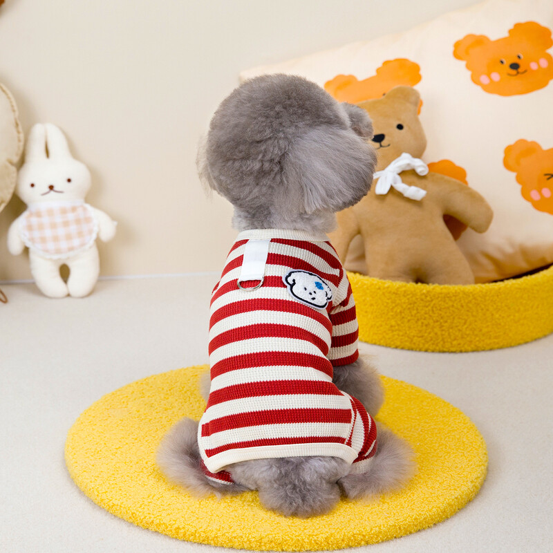Dryžuoti keturkojai kelnaitės naminiams gyvūnėliams rudens žiemos kombinezonas šuniukui Drabužiai augintinio marškinėliai Vafliniai dryžuoti marškiniai keturkojai šunų pižama