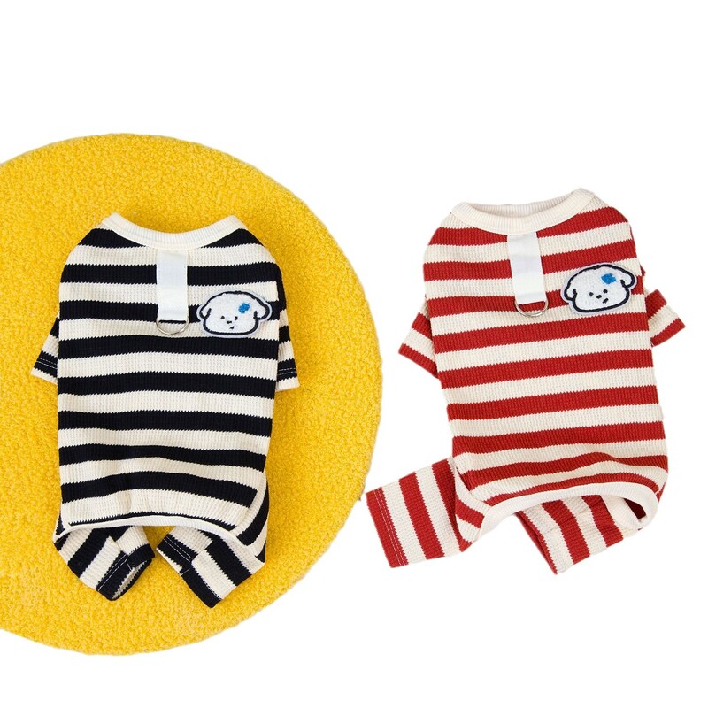 Dryžuoti keturkojai kelnaitės naminiams gyvūnėliams rudens žiemos kombinezonas šuniukui Drabužiai augintinio marškinėliai Vafliniai dryžuoti marškiniai keturkojai šunų pižama