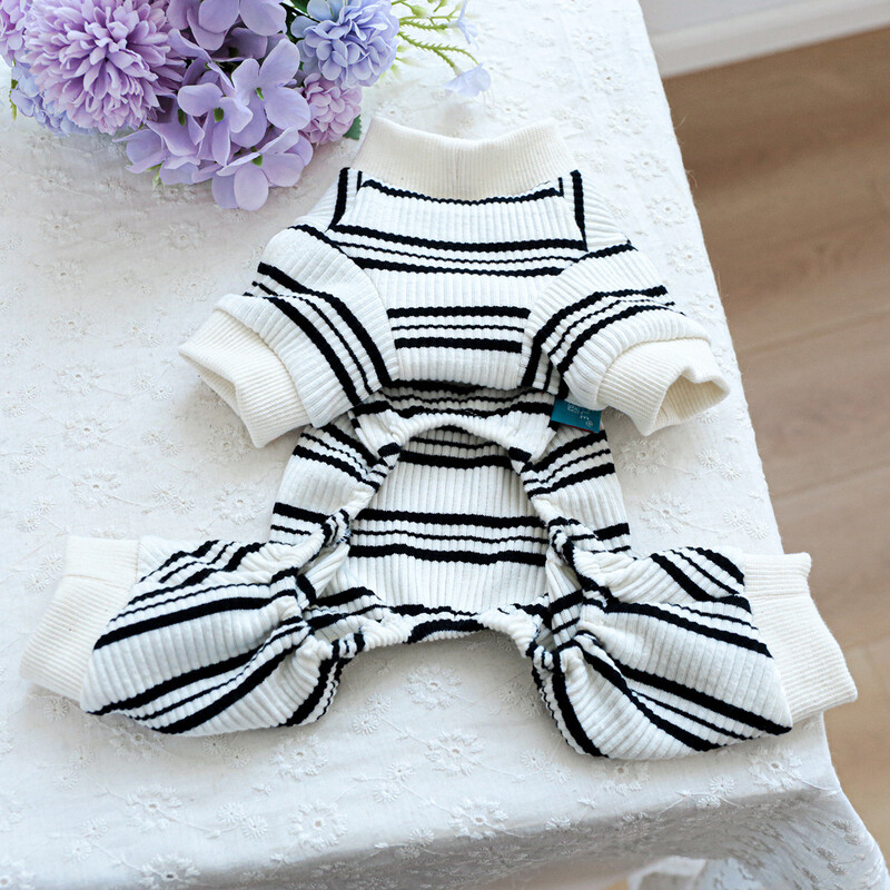 Pagrindiniai marškinėliai šunų kačių pižamos kombinezonas Žieminiai gyvūnėlių gaminiai Teddy Yorkie Stripe drabužiai šunims Pet Cat Chihuahua šunų drabužiai