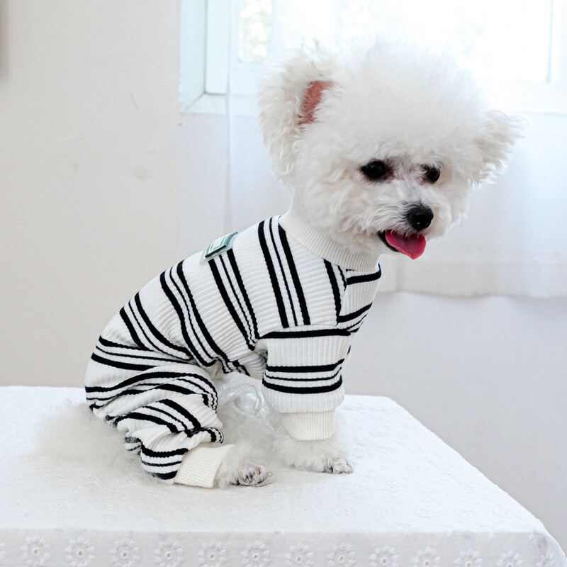 Pagrindiniai marškinėliai šunų kačių pižamos kombinezonas Žieminiai gyvūnėlių gaminiai Teddy Yorkie Stripe drabužiai šunims Pet Cat Chihuahua šunų drabužiai