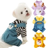 Prabangus dryžuotas naminių šunų kombinezonas Nauji šunų drabužiai Animacinių filmų spaudiniai šuniukų kombinezonai rudens katės pižamos Šilti naminių gyvūnėlių kombinezonai šunų reikmenys