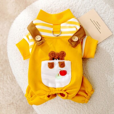 Prabangus dryžuotas naminių šunų kombinezonas Nauji šunų drabužiai Animacinių filmų spaudiniai šuniukų kombinezonai rudens katės pižamos Šilti naminių gyvūnėlių kombinezonai šunų reikmenys