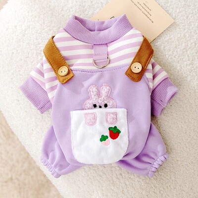 Prabangus dryžuotas naminių šunų kombinezonas Nauji šunų drabužiai Animacinių filmų spaudiniai šuniukų kombinezonai rudens katės pižamos Šilti naminių gyvūnėlių kombinezonai šunų reikmenys