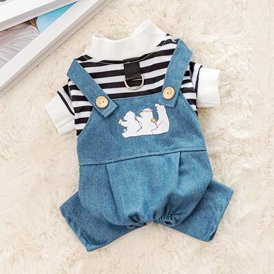 Prabangus dryžuotas naminių šunų kombinezonas Nauji šunų drabužiai Animacinių filmų spaudiniai šuniukų kombinezonai rudens katės pižamos Šilti naminių gyvūnėlių kombinezonai šunų reikmenys