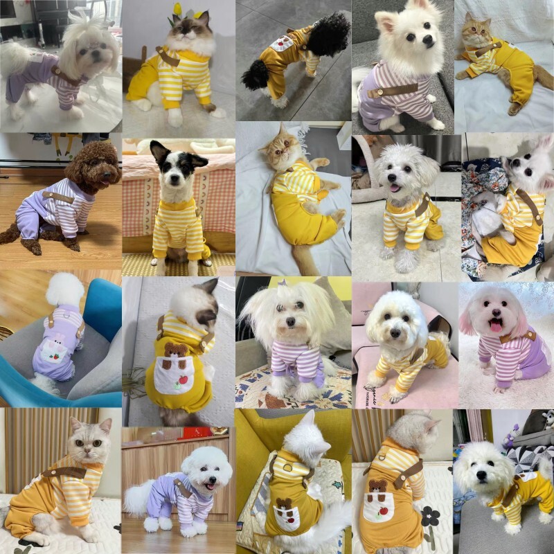 Prabangus dryžuotas naminių šunų kombinezonas Nauji šunų drabužiai Animacinių filmų spaudiniai šuniukų kombinezonai rudens katės pižamos Šilti naminių gyvūnėlių kombinezonai šunų reikmenys