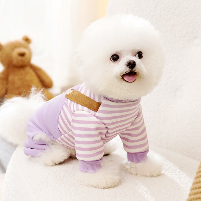Prabangus dryžuotas naminių šunų kombinezonas Nauji šunų drabužiai Animacinių filmų spaudiniai šuniukų kombinezonai rudens katės pižamos Šilti naminių gyvūnėlių kombinezonai šunų reikmenys