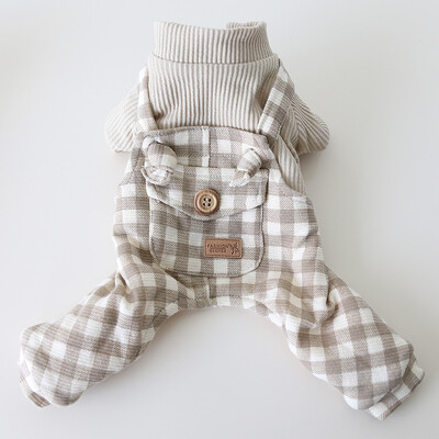 Rudens ir žiemos augintiniams languotos keturkojės petnešėlės kelnės pora sijonai šunų kačių drabužiai šunų pižamos šuniuko drabužiai žieminiai