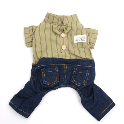 Kutyák Macskák Jumpsuit Csíkos és csokornyakkendő Design Kisállat kölyökkabát póló Tavaszi/nyári ruházati ruházat