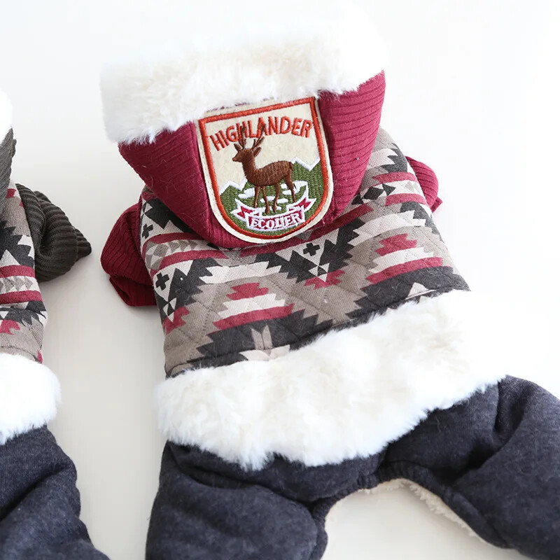 Kalėdiniai keturkojai augintinio kombinezonai, šilti kombinezonai šuniui, raudonos ir žalios spalvos, ruduo ir žiema, šiaurietiškas stilius, šuniukas, augintinis, 2023 m.