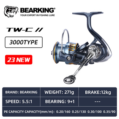 Mulinetă de pescuit cu rulment din oțel inoxidabil seria BEARKING-TW-C, sistem de tragere, putere maximă de 12 kg, roată rotativă, bobină de pescuit, 5.5:1