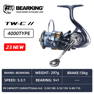 Mulinetă de pescuit cu rulment din oțel inoxidabil seria BEARKING-TW-C, sistem de tragere, putere maximă de 12 kg, roată rotativă, bobină de pescuit, 5.5:1