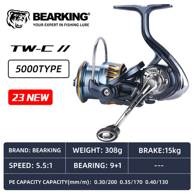 Mulinetă de pescuit cu rulment din oțel inoxidabil seria BEARKING-TW-C, sistem de tragere, putere maximă de 12 kg, roată rotativă, bobină de pescuit, 5.5:1