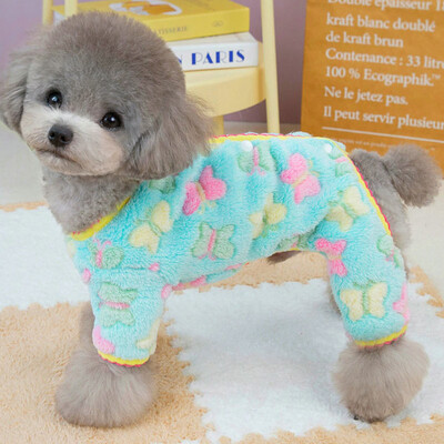 Šilti naminių gyvūnėlių drabužiai šunims drugelių apranga Rožinės mėlynos vilnos kombinezonas šunims pižamos žieminiai drabužiai mažiems šunims Yorkie kombinezonai