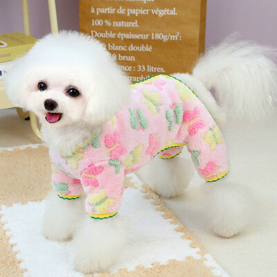 Šilti naminių gyvūnėlių drabužiai šunims drugelių apranga Rožinės mėlynos vilnos kombinezonas šunims pižamos žieminiai drabužiai mažiems šunims Yorkie kombinezonai