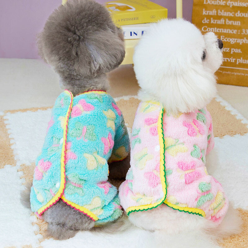 Šilti naminių gyvūnėlių drabužiai šunims drugelių apranga Rožinės mėlynos vilnos kombinezonas šunims pižamos žieminiai drabužiai mažiems šunims Yorkie kombinezonai
