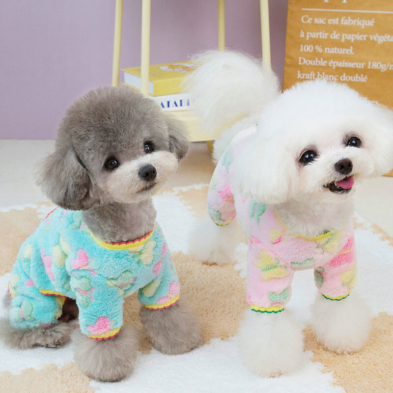 Šilti naminių gyvūnėlių drabužiai šunims drugelių apranga Rožinės mėlynos vilnos kombinezonas šunims pižamos žieminiai drabužiai mažiems šunims Yorkie kombinezonai