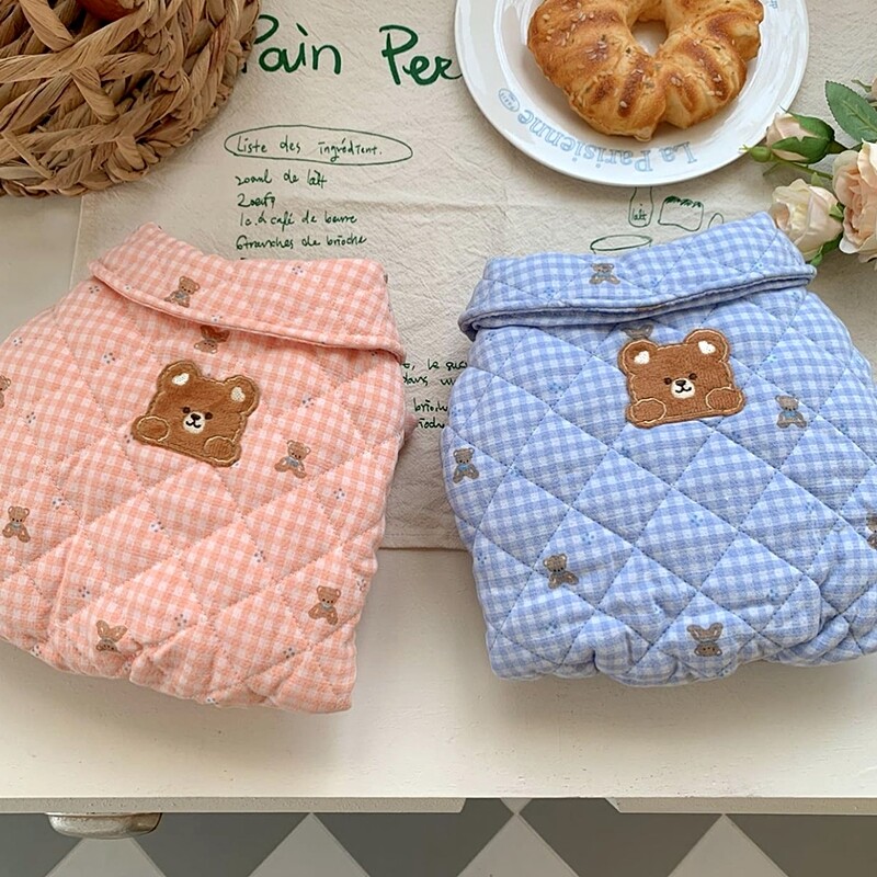 Mėlyni languoti reljefiniai šunų drabužiai naminiams gyvūnėliams keturioms kojoms Medvilniniai drabužiai Meškiukai žieminiai šilti drabužiai Bichono storintos medvilnės drabužiai