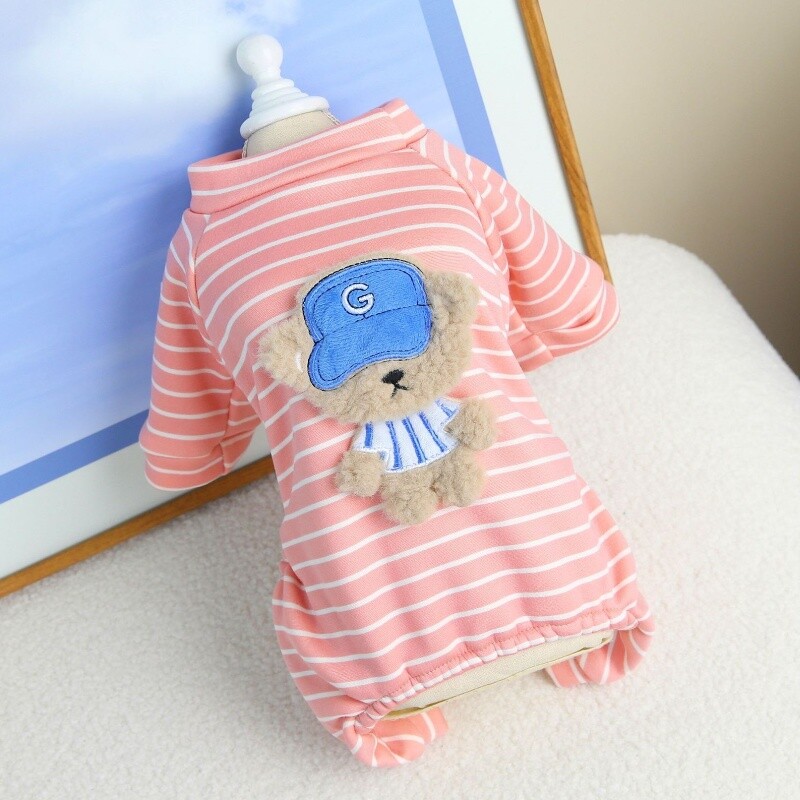 Kombinezonas naminiams šunims Rudens šunų pižama mada dryžuoti šuniuko kostiumai animacinių filmų spausdinimas kačių kombinezonai naminių gyvūnėlių kombinezonai čihuahua šunų drabužiai