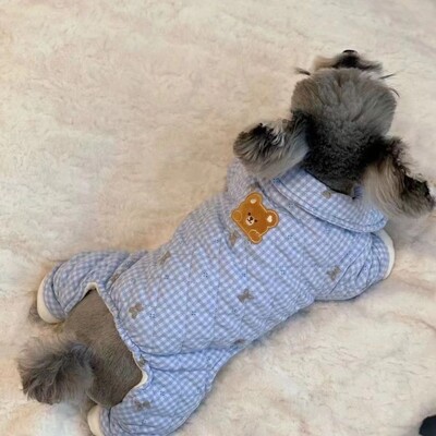 Medvilninė striukė su keturkojais augintiniams Mielas languotas meškiuko striukė Pastorintas šuniukas Mažas šuniukas Jorkšyro šnauceris Teddy Drabužiai Šuns kostiumas