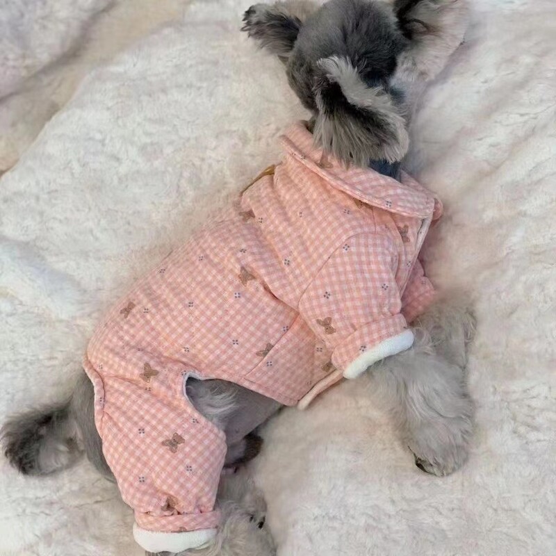 Medvilninė striukė su keturkojais augintiniams Mielas languotas meškiuko striukė Pastorintas šuniukas Mažas šuniukas Jorkšyro šnauceris Teddy Drabužiai Šuns kostiumas
