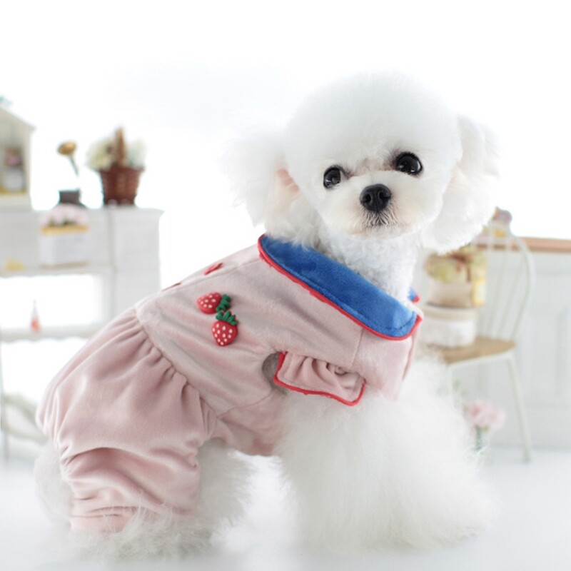 Mājdzīvnieku rudens un ziemas kombinezons zemeņu pidžama mīksts un ērts silts apģērbs kaķis četrkājains bikses suns mājdzīvnieku apģērbs