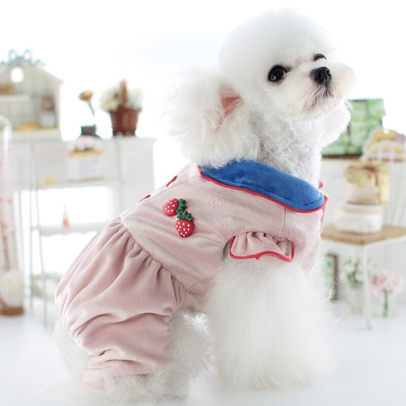 Mājdzīvnieku rudens un ziemas kombinezons zemeņu pidžama mīksts un ērts silts apģērbs kaķis četrkājains bikses suns mājdzīvnieku apģērbs