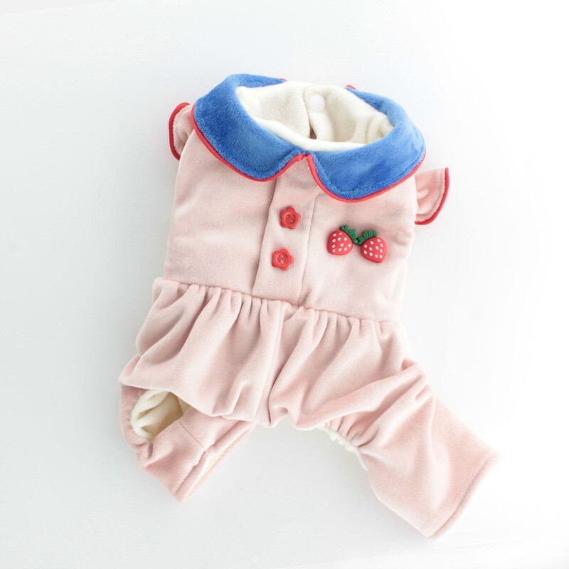 Mājdzīvnieku rudens un ziemas kombinezons zemeņu pidžama mīksts un ērts silts apģērbs kaķis četrkājains bikses suns mājdzīvnieku apģērbs