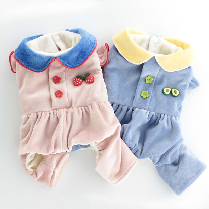 Mājdzīvnieku rudens un ziemas kombinezons zemeņu pidžama mīksts un ērts silts apģērbs kaķis četrkājains bikses suns mājdzīvnieku apģērbs