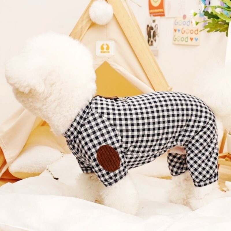 Rudeniniai šunų kombinezonai Madingi šunų drabužiai Mieli languoti kombinezonai šuniukui Šilti Minkšti kačių pižamos Kombinezonai augintiniams Bichon Frise šunų reikmenys
