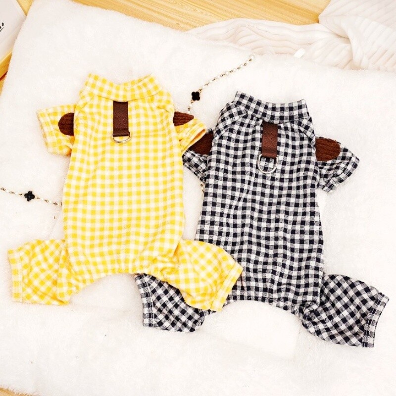 Rudeniniai šunų kombinezonai Madingi šunų drabužiai Mieli languoti kombinezonai šuniukui Šilti Minkšti kačių pižamos Kombinezonai augintiniams Bichon Frise šunų reikmenys