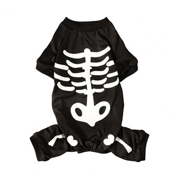 Glow Dark Pet Outfit Подходящо за кожата Pet Outfit Skeleton Pet Costume Гащеризон за малки средни кучета Забавен Хелоуин за кученце