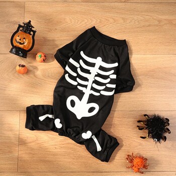 Glow Dark Pet Outfit Подходящо за кожата Pet Outfit Skeleton Pet Costume Гащеризон за малки средни кучета Забавен Хелоуин за кученце