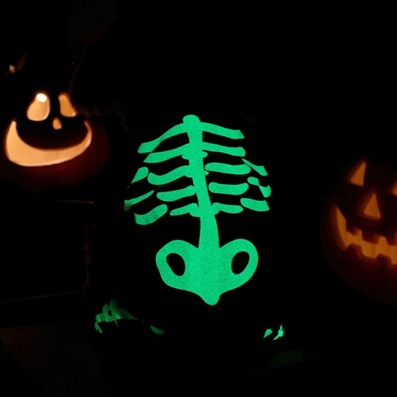 Glow Dark Pet Outfit Bőrbarát Pet Outfit Skeleton Pet jelmez Jumpsuit kis közepes kutyáknak Vicces Halloween kiskutya számára