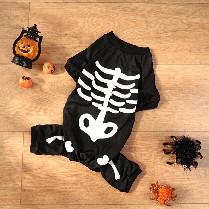 Glow Dark Pet Outfit Bőrbarát Pet Outfit Skeleton Pet jelmez Jumpsuit kis közepes kutyáknak Vicces Halloween kiskutya számára