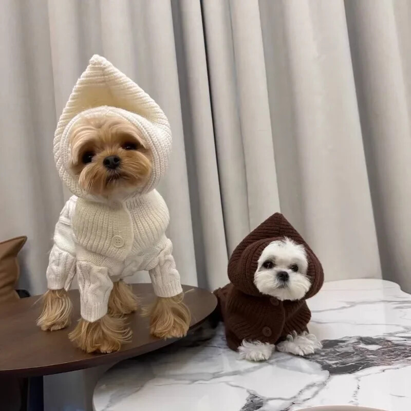Fehér kötött pulóver Jumpsuit kis kutyáknak, Monokróm, Egyszerű, Divatos, Meleg, Vastag, Háziállat-cikkek, Téli, Nagyker
