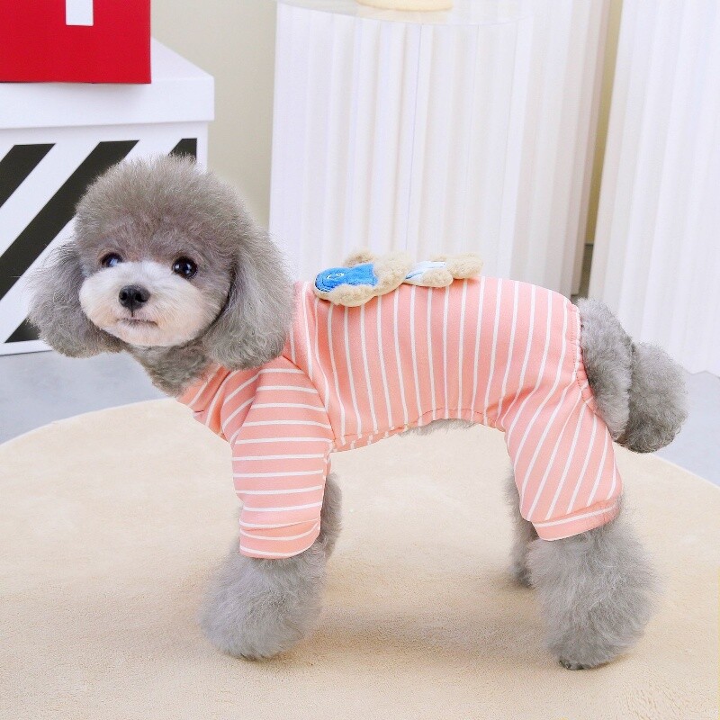 Dryžuoto šuns kombinezonas Rudeniniai šunų drabužiai Animacinių filmų piešiniai šuniuko pižama madingi kačių kombinezonai naminių gyvūnėlių kostiumai čihuahua kombinezonai