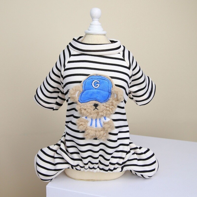 Dryžuoto šuns kombinezonas Rudeniniai šunų drabužiai Animacinių filmų piešiniai šuniuko pižama madingi kačių kombinezonai naminių gyvūnėlių kostiumai čihuahua kombinezonai