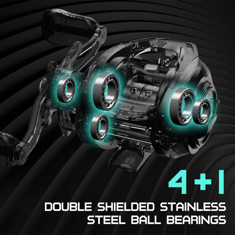 Mavllos Finsen makšķerēšanas spole, oglekļa šķiedras bremžu vilkmes jauda 7 kg, attiecība 7,1:1, misiņa zobrata magnētiskās sistēmas Baitcaster spole