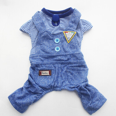 Dryžuotas šuns katės kombinezonas, šliaužtinukai/ženkliuko dizaino naminių šuniukų marškinėliai Pavasario/vasaros drabužiai