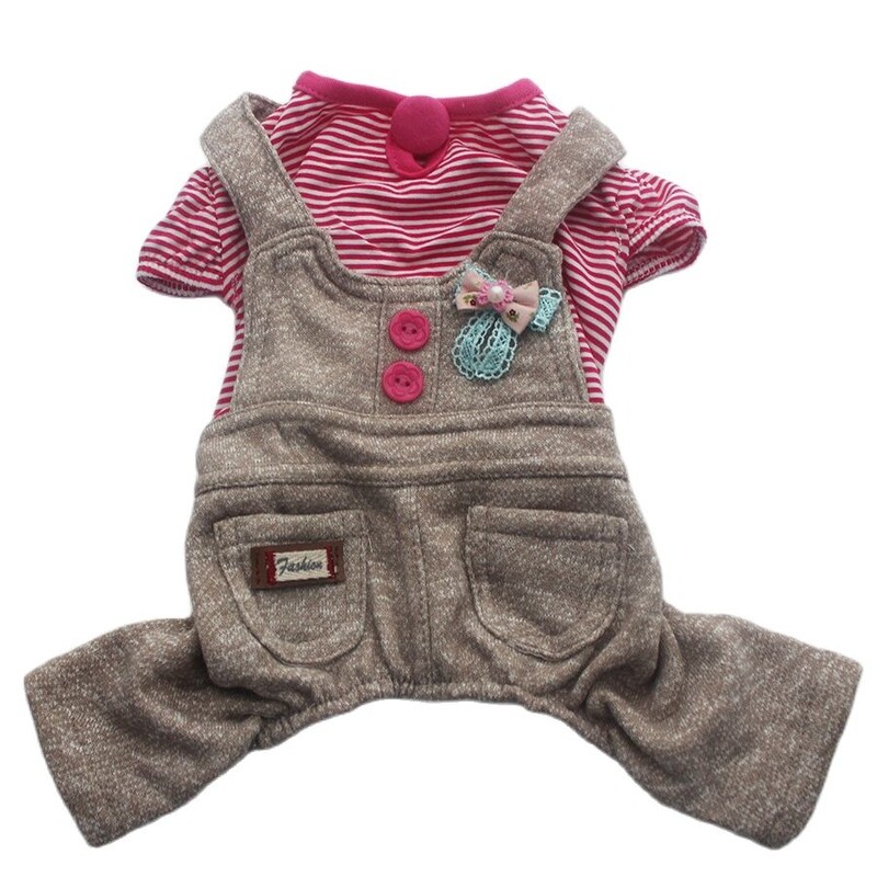 Dryžuotas šuns katės kombinezonas, šliaužtinukai/ženkliuko dizaino naminių šuniukų marškinėliai Pavasario/vasaros drabužiai