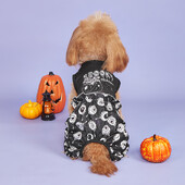 Helovino šunų kombinezonas be rankovių su baisiomis raidėmis ir tamsiai atspausdintais akies obuoliais Šaunūs šunų drabužiai mažiems šunims, mergaitėms berniukui