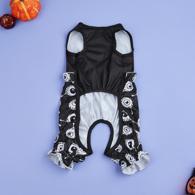 Helovino šunų kombinezonas be rankovių su baisiomis raidėmis ir tamsiai atspausdintais akies obuoliais Šaunūs šunų drabužiai mažiems šunims, mergaitėms berniukui