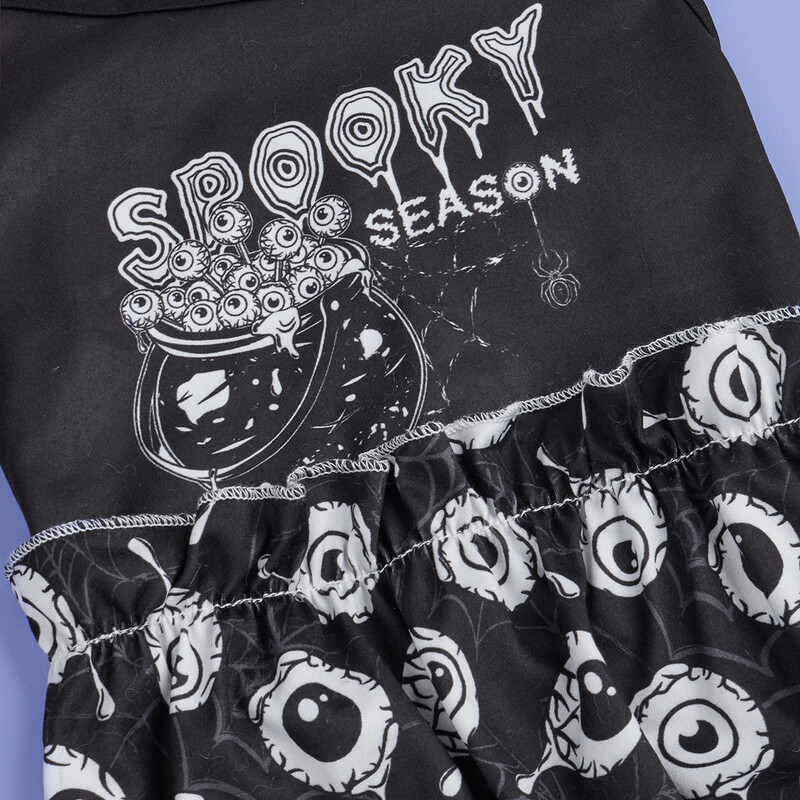 Helovino šunų kombinezonas be rankovių su baisiomis raidėmis ir tamsiai atspausdintais akies obuoliais Šaunūs šunų drabužiai mažiems šunims, mergaitėms berniukui