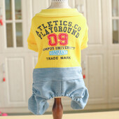 2019 m. šunų drabužiai geltoni džinsai kombinezonas Žieminiai šunų drabužiai keturioms kojoms Šilti naminių gyvūnėlių drabužiai Mažo šuns raidžių kostiumas