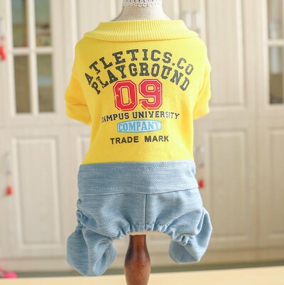 2019 m. šunų drabužiai geltoni džinsai kombinezonas Žieminiai šunų drabužiai keturioms kojoms Šilti naminių gyvūnėlių drabužiai Mažo šuns raidžių kostiumas