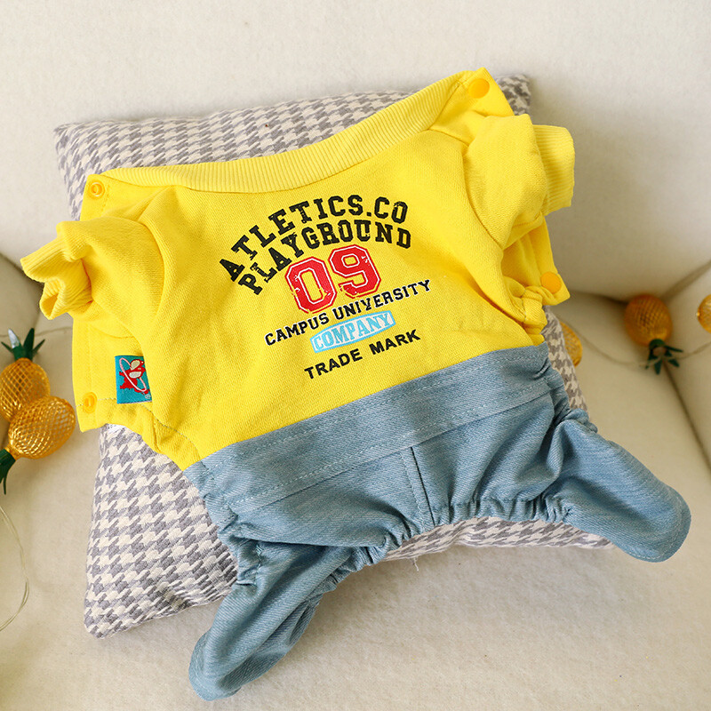 2019 m. šunų drabužiai geltoni džinsai kombinezonas Žieminiai šunų drabužiai keturioms kojoms Šilti naminių gyvūnėlių drabužiai Mažo šuns raidžių kostiumas