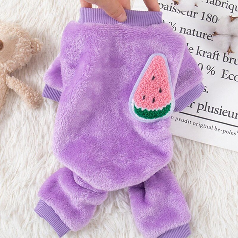 Šunų žiemos Onesie rūbai augintiniams su vaisių raštu Jaukus vaisių raštas naminis žieminis kombinezonas mažiems šunims katėms vilnos čihuahua