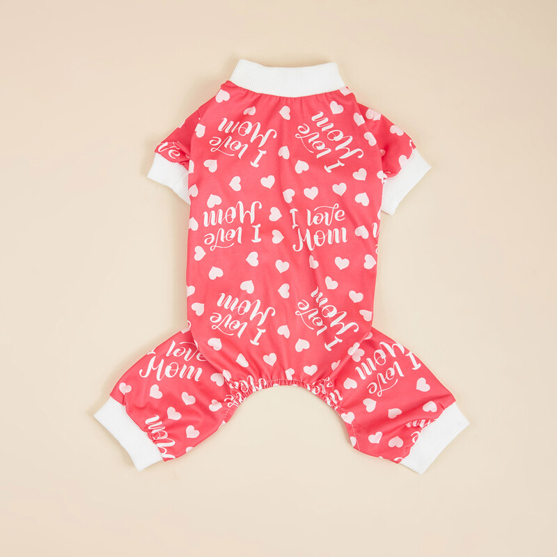 Šunų pižamos Aš myliu mamą Minkštos rožinės širdelės raštais šunų drabužiai Kombinezonai šunų kostiumai mažo ir vidutinio šuniuko šuniuko katės mamos dienai