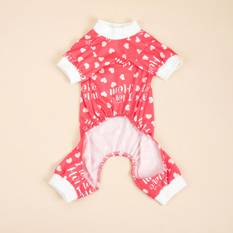 Šunų pižamos Aš myliu mamą Minkštos rožinės širdelės raštais šunų drabužiai Kombinezonai šunų kostiumai mažo ir vidutinio šuniuko šuniuko katės mamos dienai